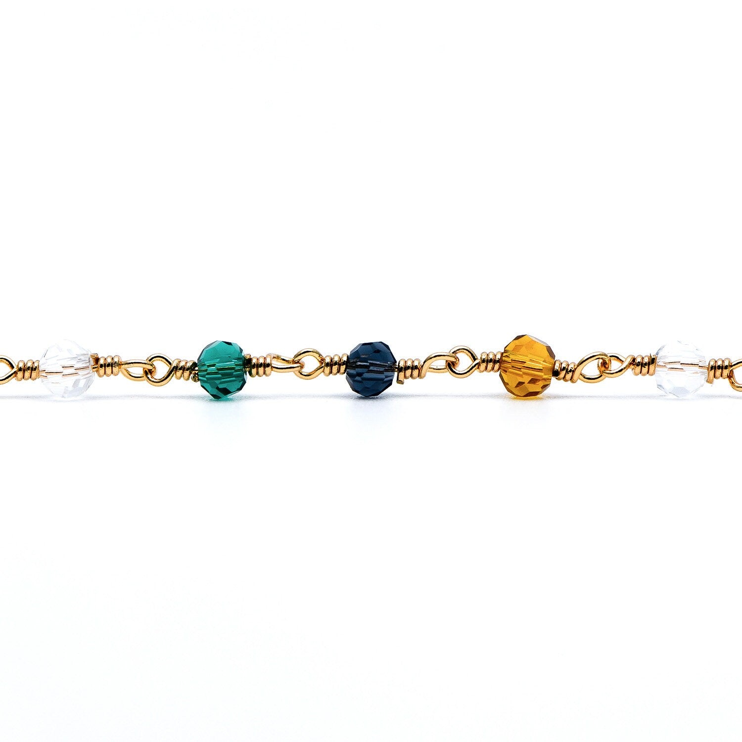 Glass Rondelle Bead Chain 3.5mm, 18K Gold plated on Brass Beaded Chains, Multi Colors Crystal (#LK-221-1)/ 1 Meter=3.3ft