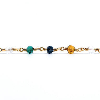 Glass Rondelle Bead Chain 3.5mm, 18K Gold plated on Brass Beaded Chains, Multi Colors Crystal (#LK-221-1)/ 1 Meter=3.3ft