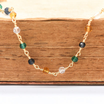 Glass Rondelle Bead Chain 3.5mm, 18K Gold plated on Brass Beaded Chains, Multi Colors Crystal (#LK-221-1)/ 1 Meter=3.3ft