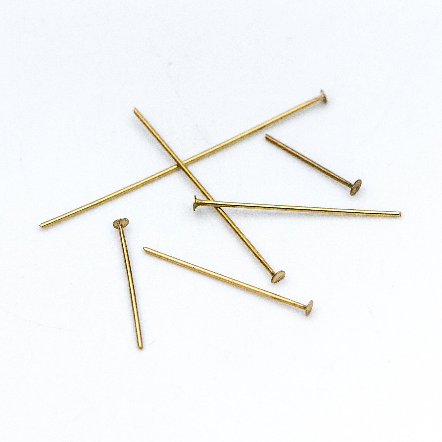100pcs Raw Brass Head Pins 0.7mm(21 Gauge), Yellow Brass Headpins Wholesale, 14/ 18/ 23/ 26/ 31/ 40mm Multi Size (RB-176)