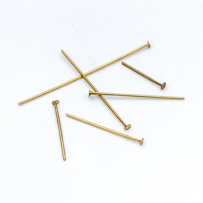 100pcs Raw Brass Head Pins 0.7mm(21 Gauge), Yellow Brass Headpins Wholesale, 14/ 18/ 23/ 26/ 31/ 40mm Multi Size (RB-176)