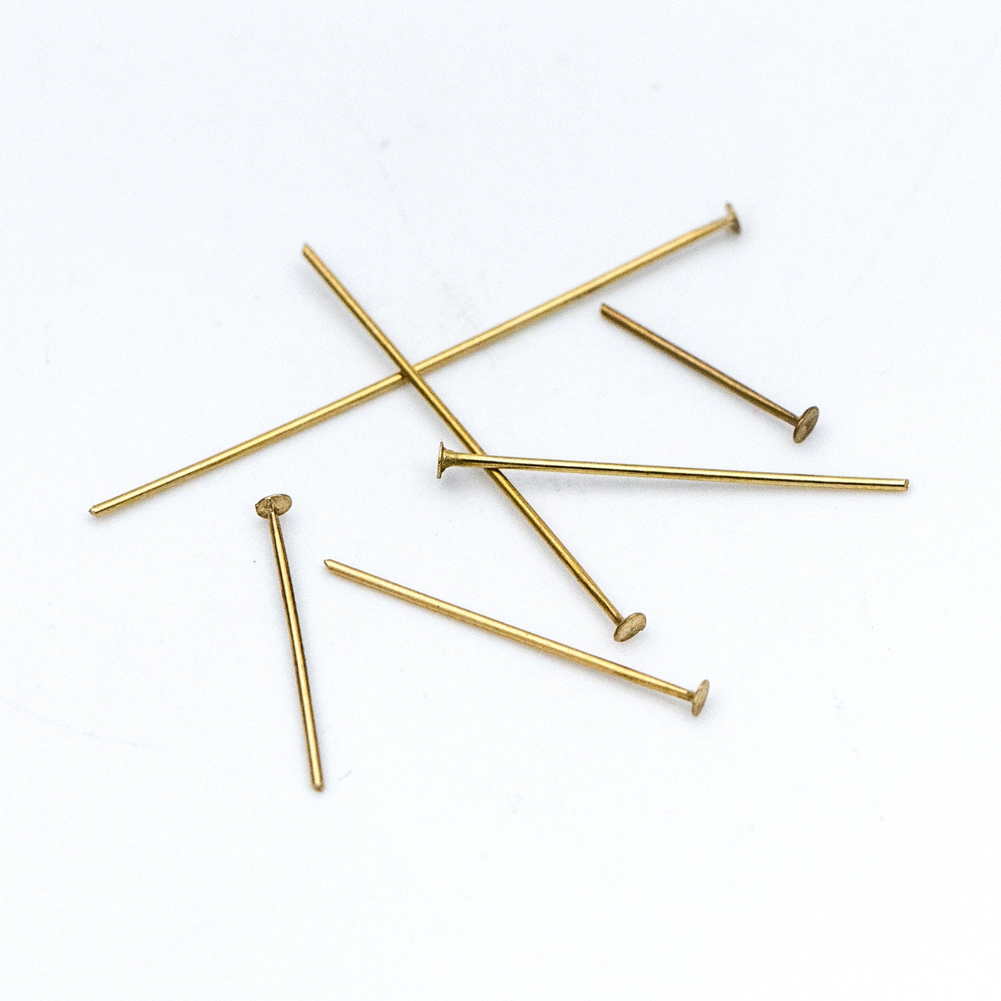 100pcs Raw Brass Head Pins 0.7mm(21 Gauge), Yellow Brass Headpins Wholesale, 14/ 18/ 23/ 26/ 31/ 40mm Multi Size (RB-176)
