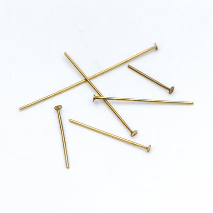 100pcs Raw Brass Head Pins 0.7mm(21 Gauge), Yellow Brass Headpins Wholesale, 14/ 18/ 23/ 26/ 31/ 40mm Multi Size (RB-176)