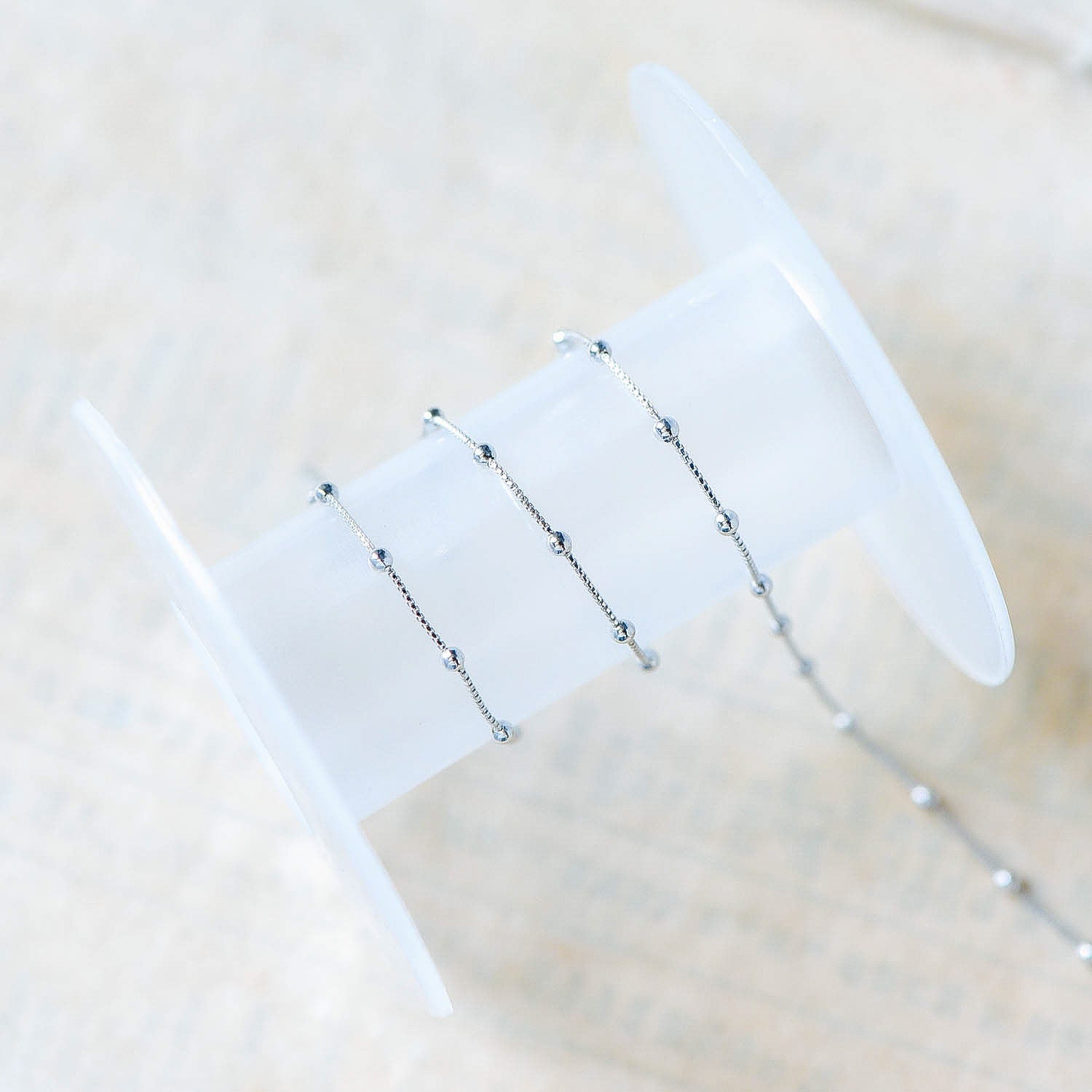 Silver tone Box Chain with 2mm Round Beads, Rhodium plated Brass Ball Chain (#LK-230-2)/ 1 Meter=3.3 ft