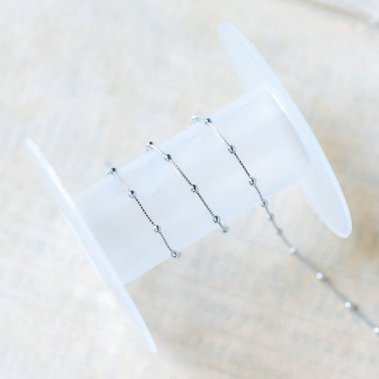 Silver tone Box Chain with 2mm Round Beads, Rhodium plated Brass Ball Chain (#LK-230-2)/ 1 Meter=3.3 ft