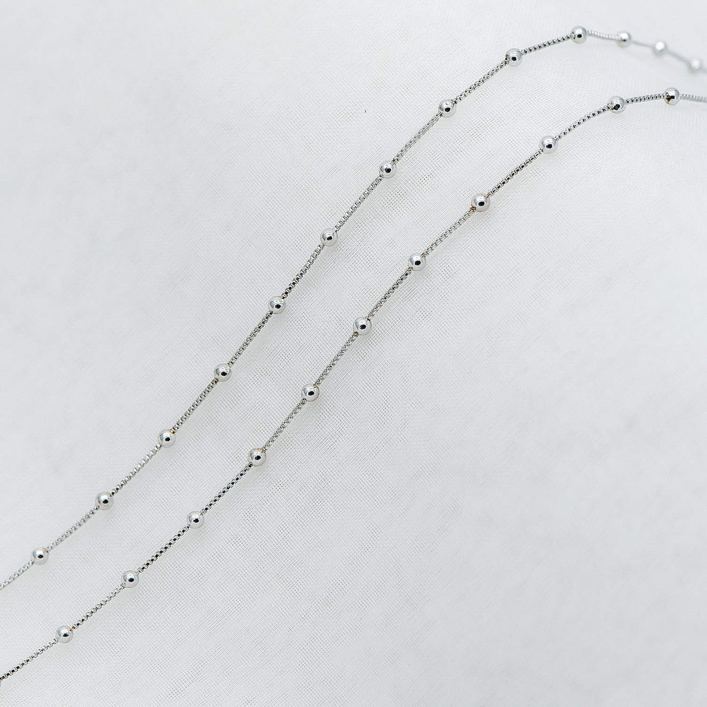 Silver tone Box Chain with 2mm Round Beads, Rhodium plated Brass Ball Chain (#LK-230-2)/ 1 Meter=3.3 ft