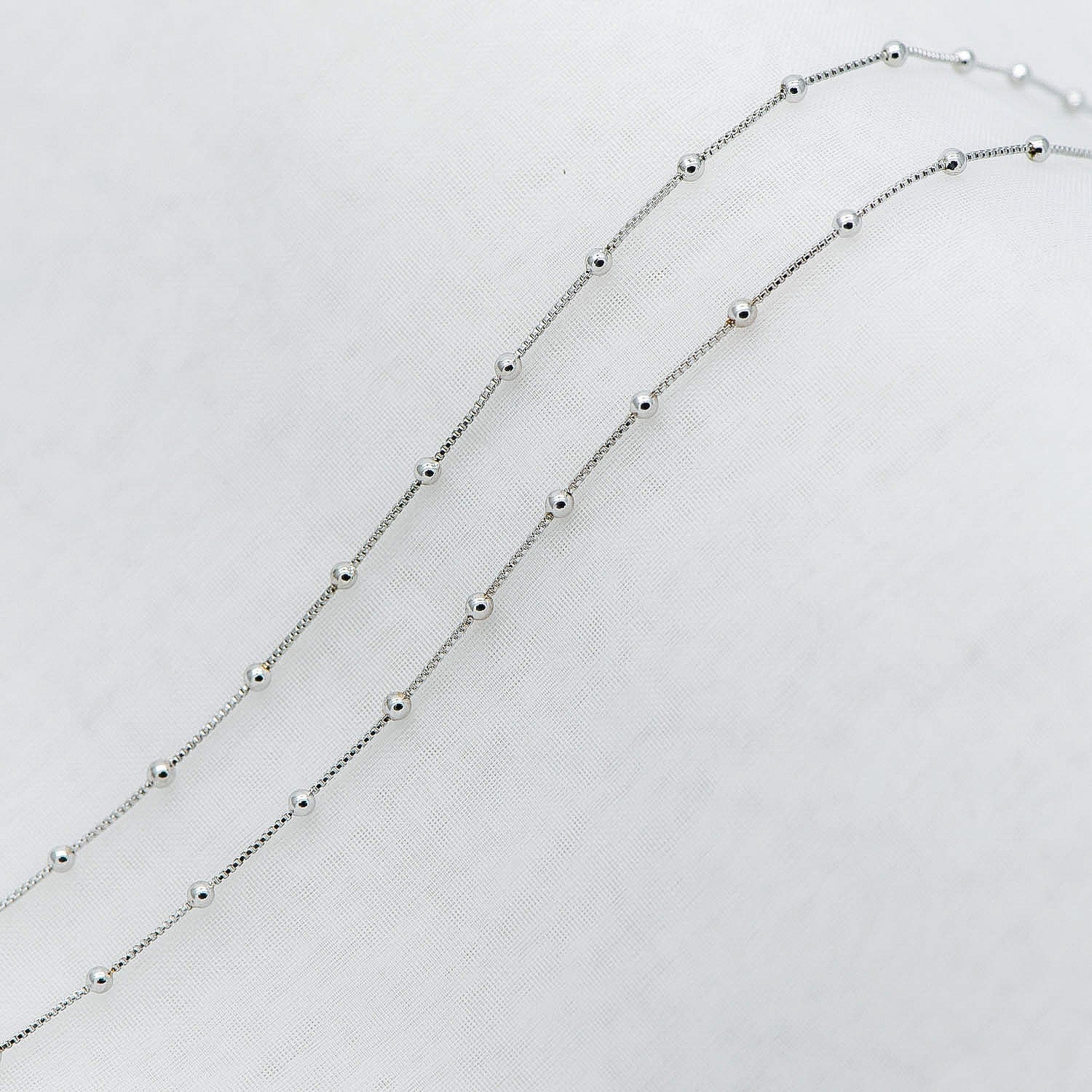 Silver tone Box Chain with 2mm Round Beads, Rhodium plated Brass Ball Chain (#LK-230-2)/ 1 Meter=3.3 ft