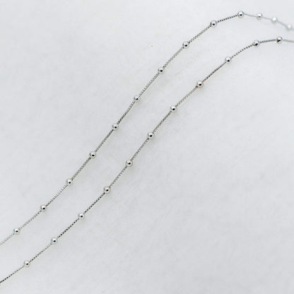 Silver tone Box Chain with 2mm Round Beads, Rhodium plated Brass Ball Chain (#LK-230-2)/ 1 Meter=3.3 ft