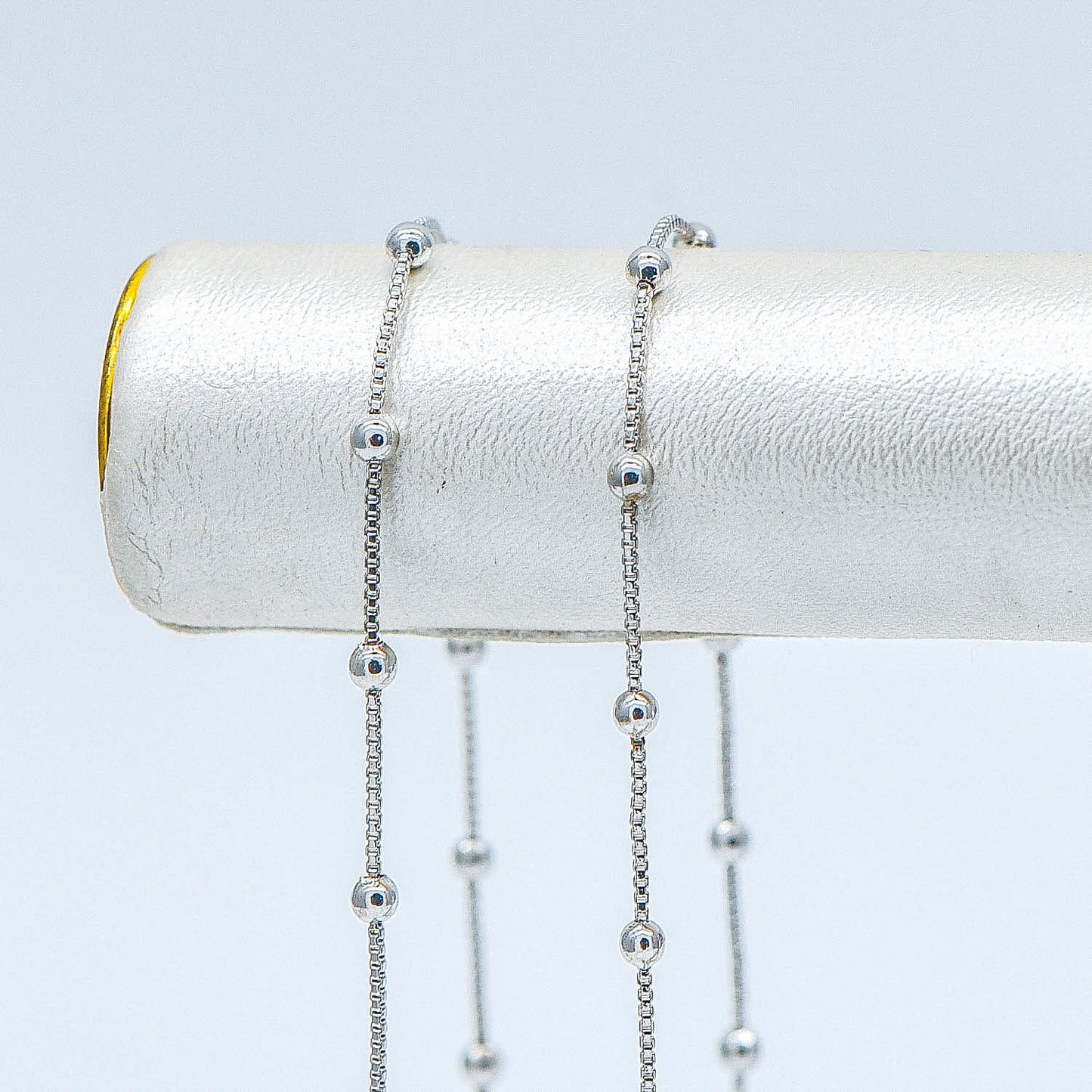 Silver tone Box Chain with 2mm Round Beads, Rhodium plated Brass Ball Chain (#LK-230-2)/ 1 Meter=3.3 ft