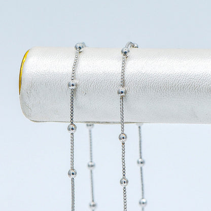 Silver tone Box Chain with 2mm Round Beads, Rhodium plated Brass Ball Chain (#LK-230-2)/ 1 Meter=3.3 ft