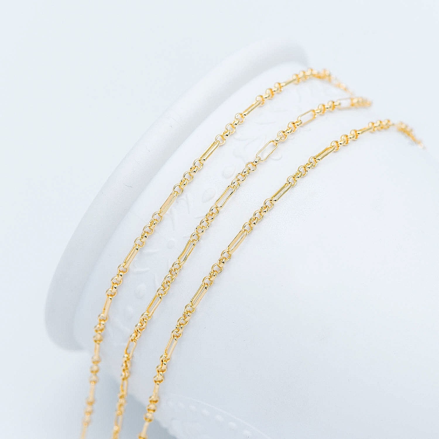 Gold plated Brass Figaro Chains 2.3mm, Long and Short Link Chains (#LK-235-1)/ 1 Meter=3.3 ft