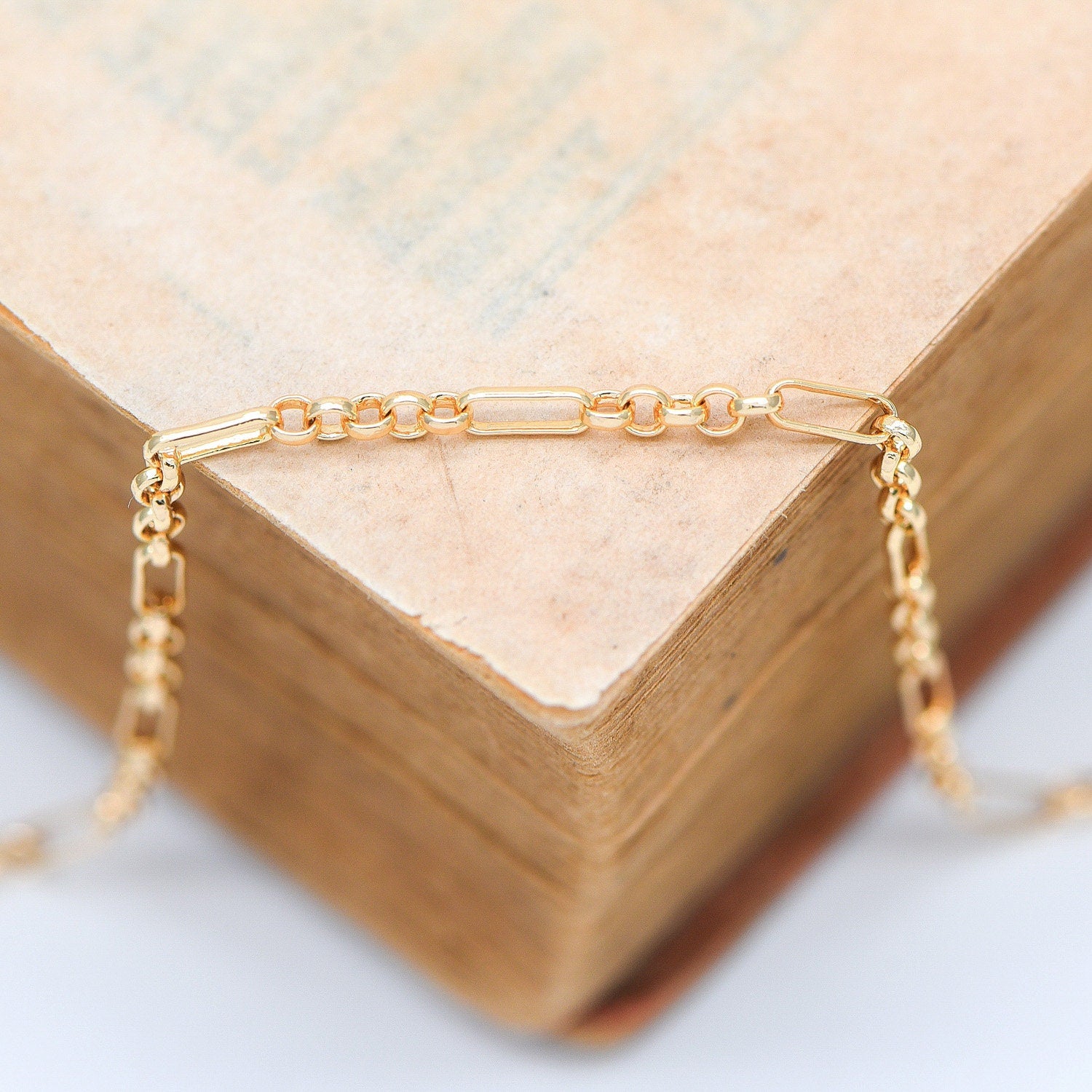 Gold plated Brass Figaro Chains 2.3mm, Long and Short Link Chains (#LK-235-1)/ 1 Meter=3.3 ft