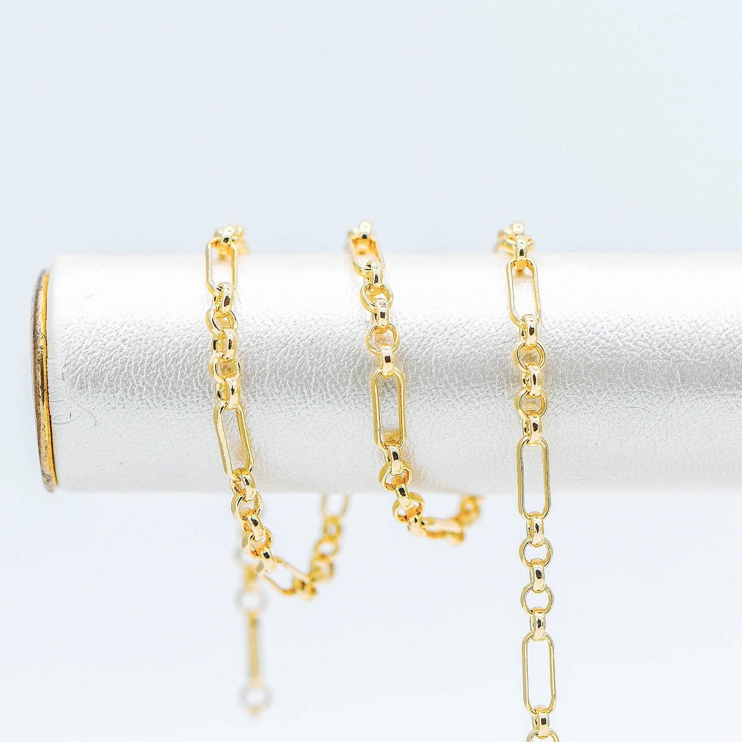 Gold plated Brass Figaro Chains 2.3mm, Long and Short Link Chains (#LK-235-1)/ 1 Meter=3.3 ft