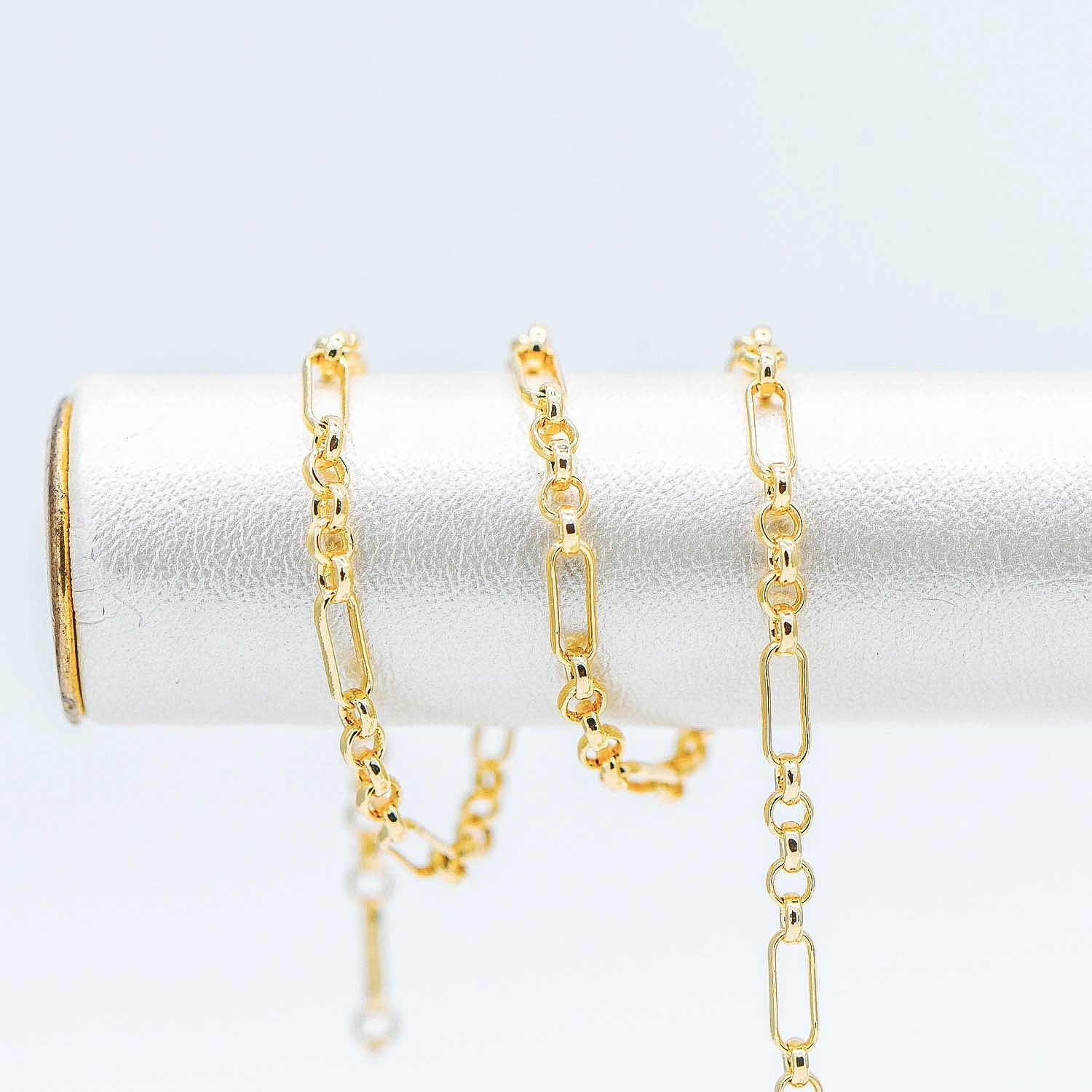 Gold plated Brass Figaro Chains 2.3mm, Long and Short Link Chains (#LK-235-1)/ 1 Meter=3.3 ft