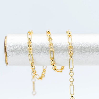 Gold plated Brass Figaro Chains 2.3mm, Long and Short Link Chains (#LK-235-1)/ 1 Meter=3.3 ft