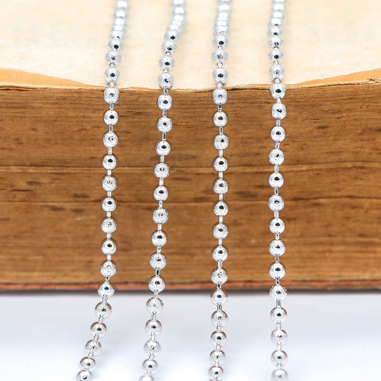 Silver tone Ball Chains 2.5mm, Matte/ Smooth Round Beaded Chain, Necklace Chain Wholesale (#LK-236-2)/ 1 Meter=3.3 ft