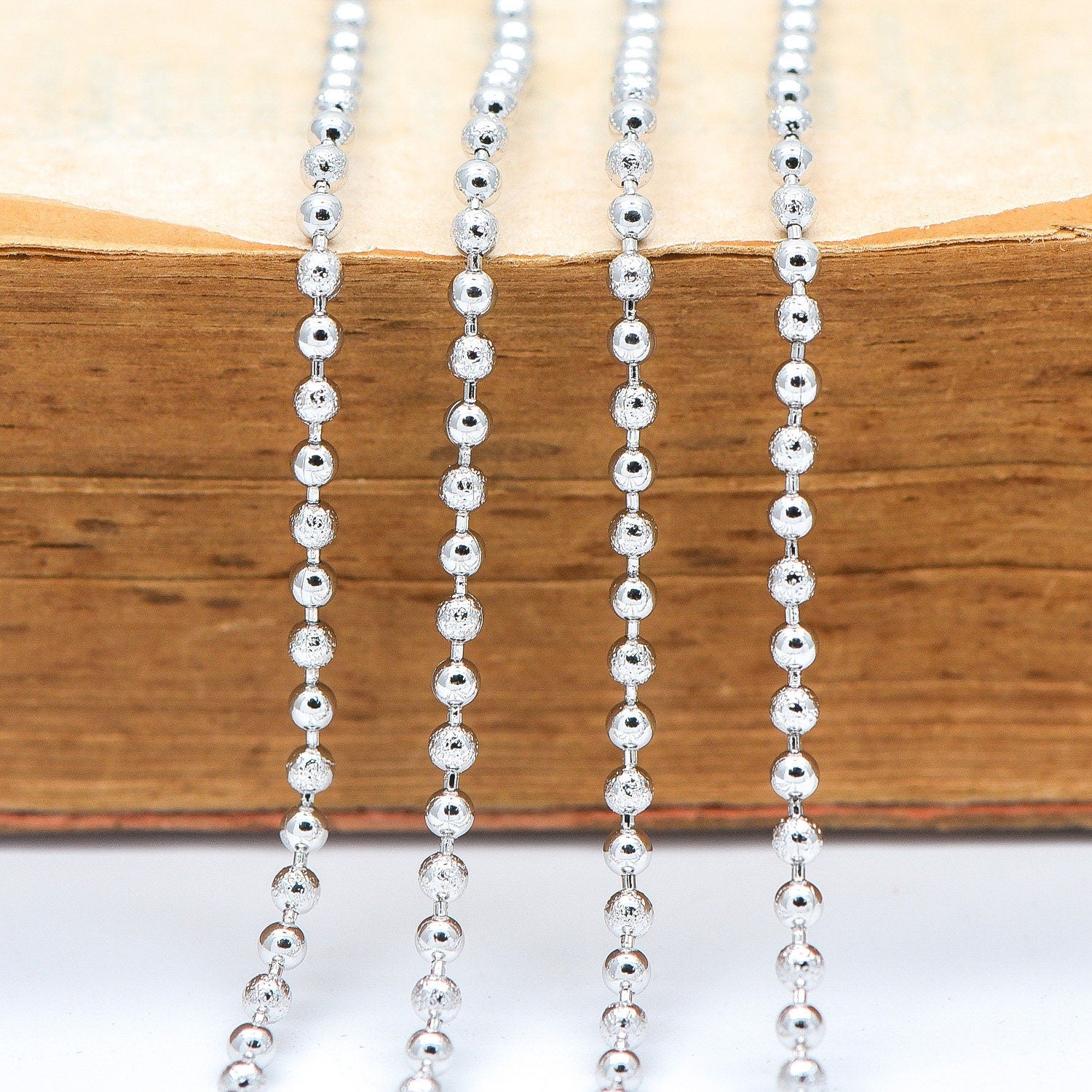 Silver tone Ball Chains 2.5mm, Matte/ Smooth Round Beaded Chain, Necklace Chain Wholesale (#LK-236-2)/ 1 Meter=3.3 ft