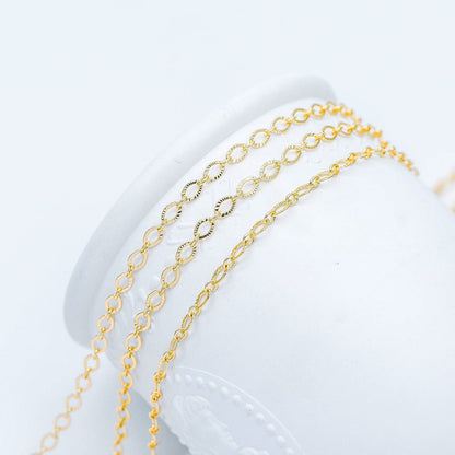 Gold/ Silver tone Flat Oval Cable Chains 4mm, 18K Gold/ Rhodium plated on Brass, Craft DIY Jewelry Chain Wholesale (#LK-238)/ 1 Meter=3.3 ft
