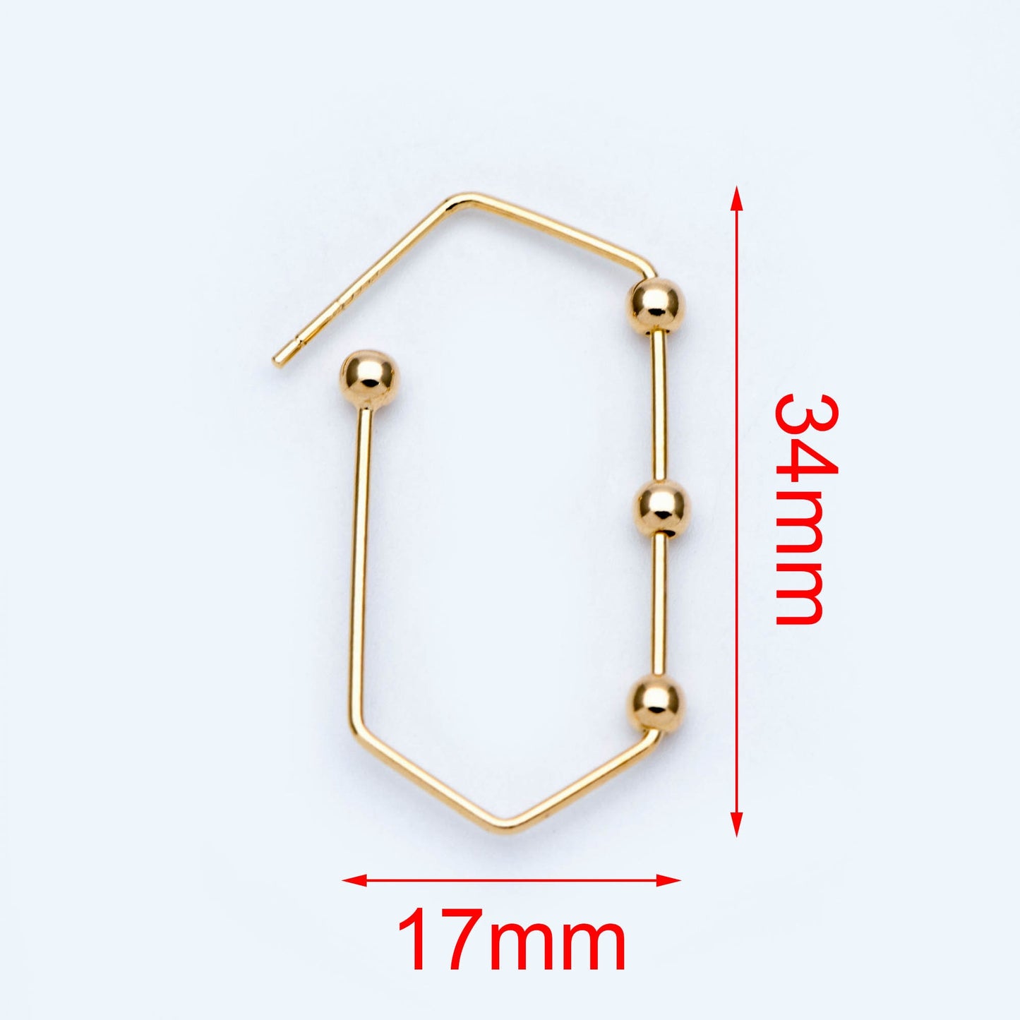 10pcs Gold Earring Hooks 34x17mm, Stud Earring Posts with Beads, Geometric Ear Wire Components (GB-677)