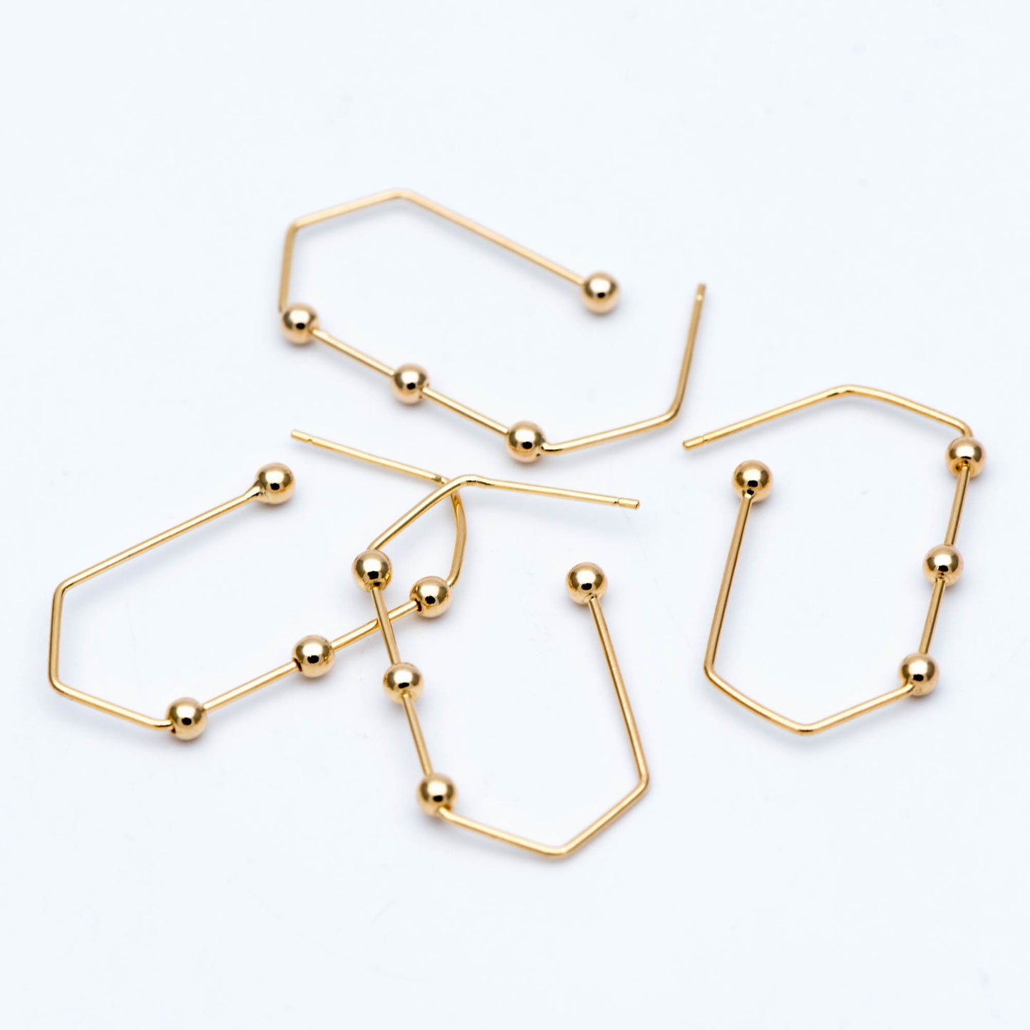10pcs Gold Earring Hooks 34x17mm, Stud Earring Posts with Beads, Geometric Ear Wire Components (GB-677)