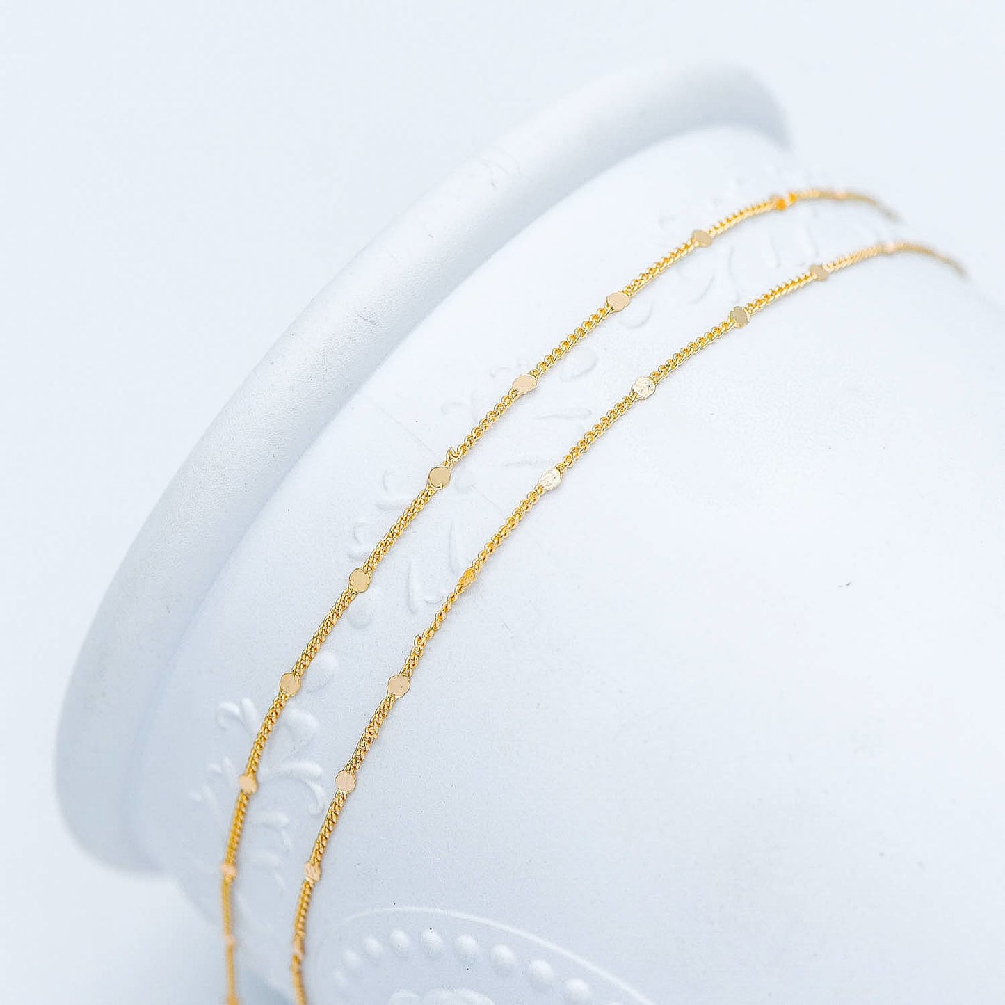 Tiny Gold/ Silver Tone Curb Chains, 0.9mm Thin Chain with 1.6mm Flat Disc, Delicate Chains for DIY Necklace (#LK-240)/ 1 Meter=3.3 ft