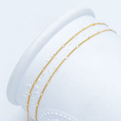 Tiny Gold/ Silver Tone Curb Chains, 0.9mm Thin Chain with 1.6mm Flat Disc, Delicate Chains for DIY Necklace (#LK-240)/ 1 Meter=3.3 ft