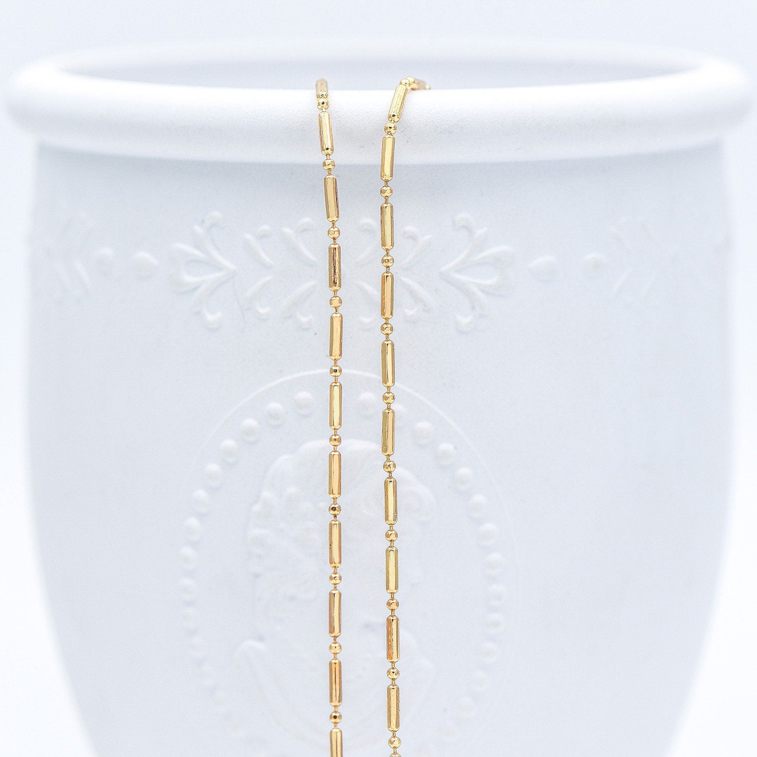 Gold Bar and Ball Chains 1.3mm, DIY Necklace Chain Wholesale (#LK-244-1)/ 1 Meter=3.3 ft