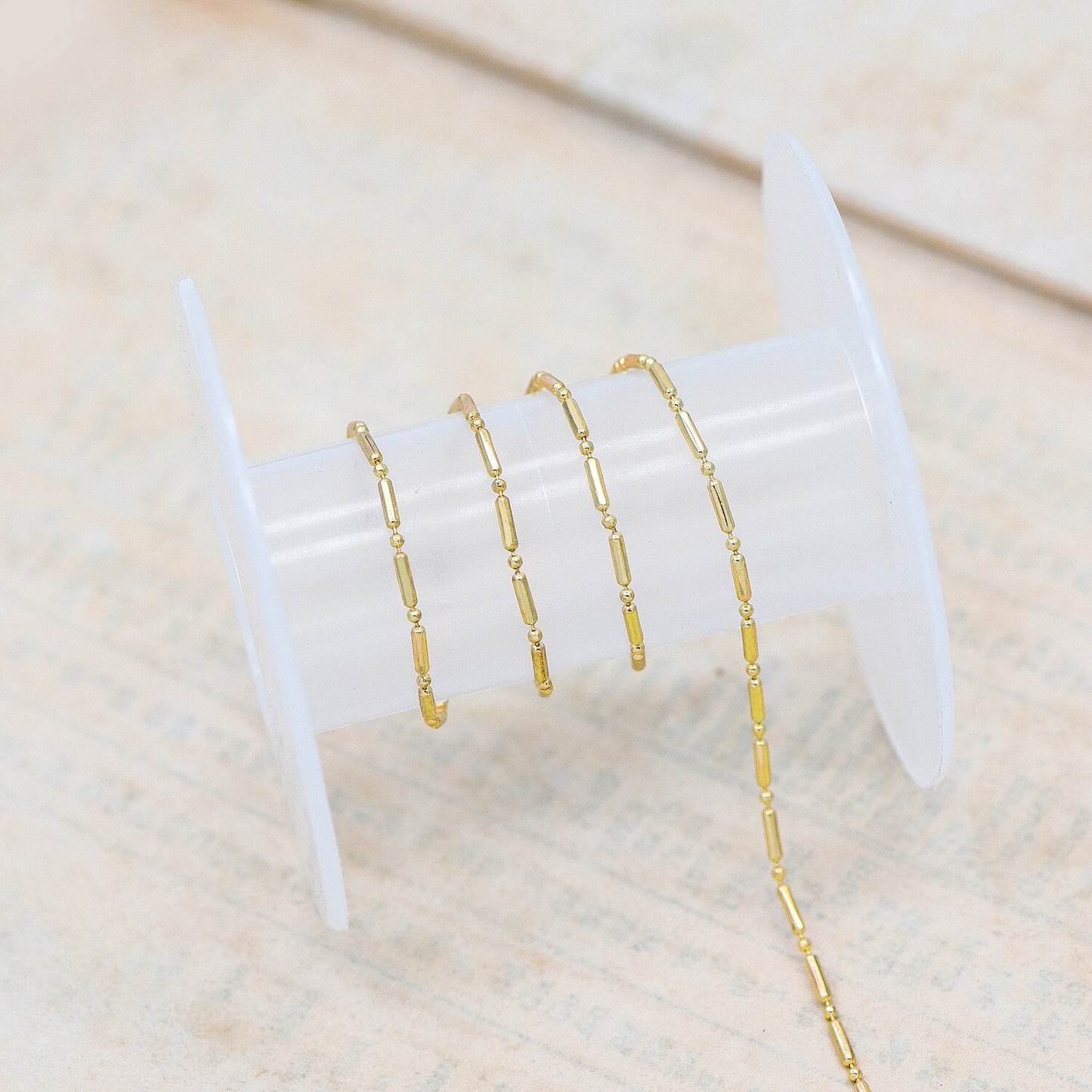 Gold Bar and Ball Chains 1.3mm, DIY Necklace Chain Wholesale (#LK-244-1)/ 1 Meter=3.3 ft