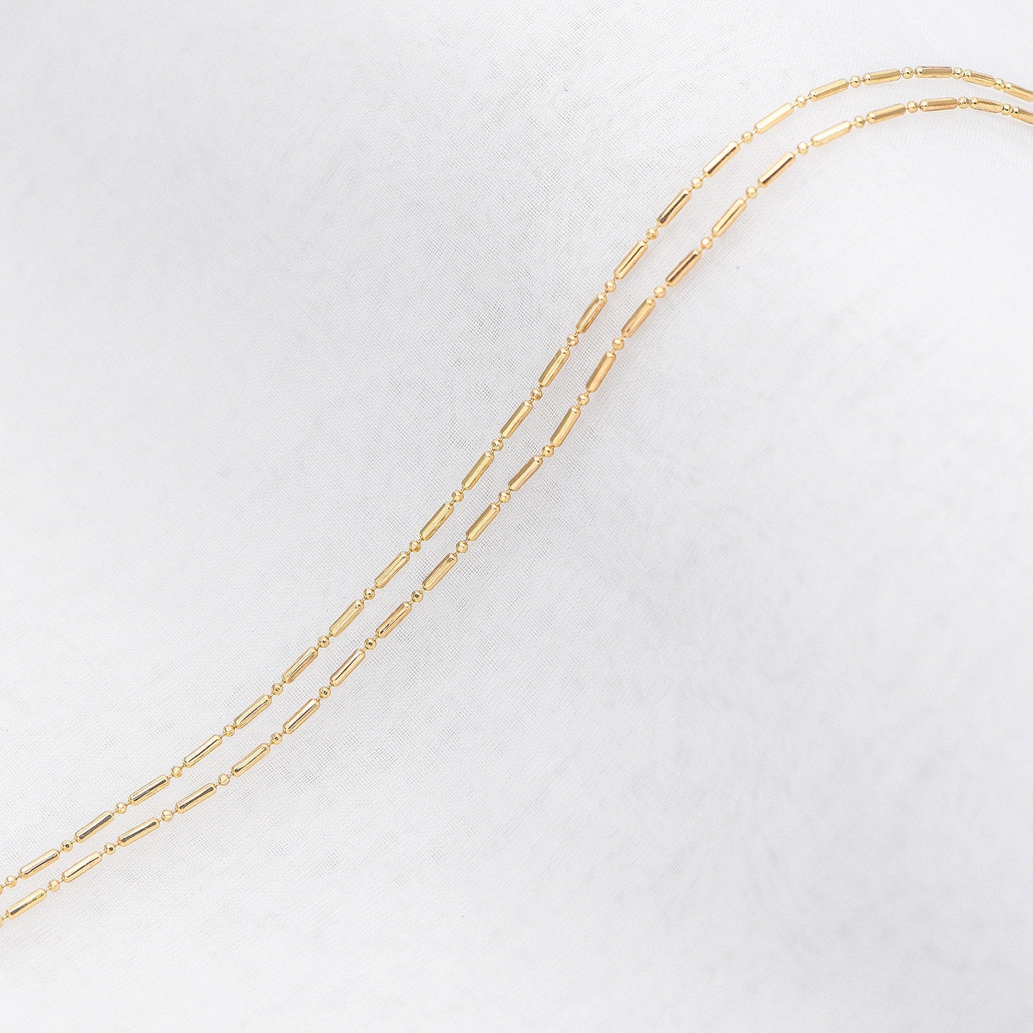 Gold Bar and Ball Chains 1.3mm, DIY Necklace Chain Wholesale (#LK-244-1)/ 1 Meter=3.3 ft