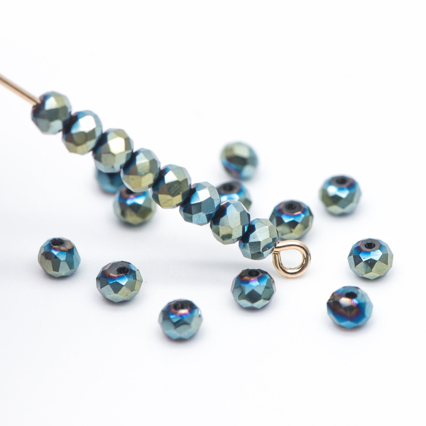 Crystal Glass Rondelle Faceted Tiny beads 2x3mm, Metallic Color Green (#BZ03-61) (A set of 125 beads)