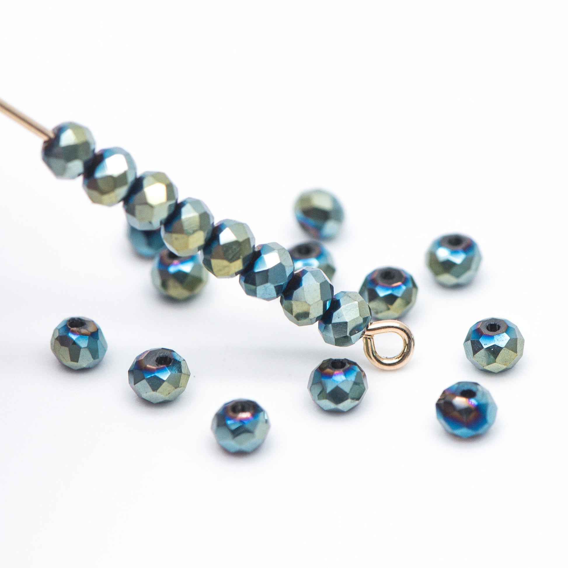 Crystal Glass Rondelle Faceted Tiny beads 2x3mm, Metallic Color Green (#BZ03-61) (A set of 125 beads)