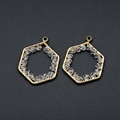 10pcs Gold Beaded Hexagonal Charms , Wired Crystal Beads Geometric Pendants, Dangle Earring Components (GB-552-F)