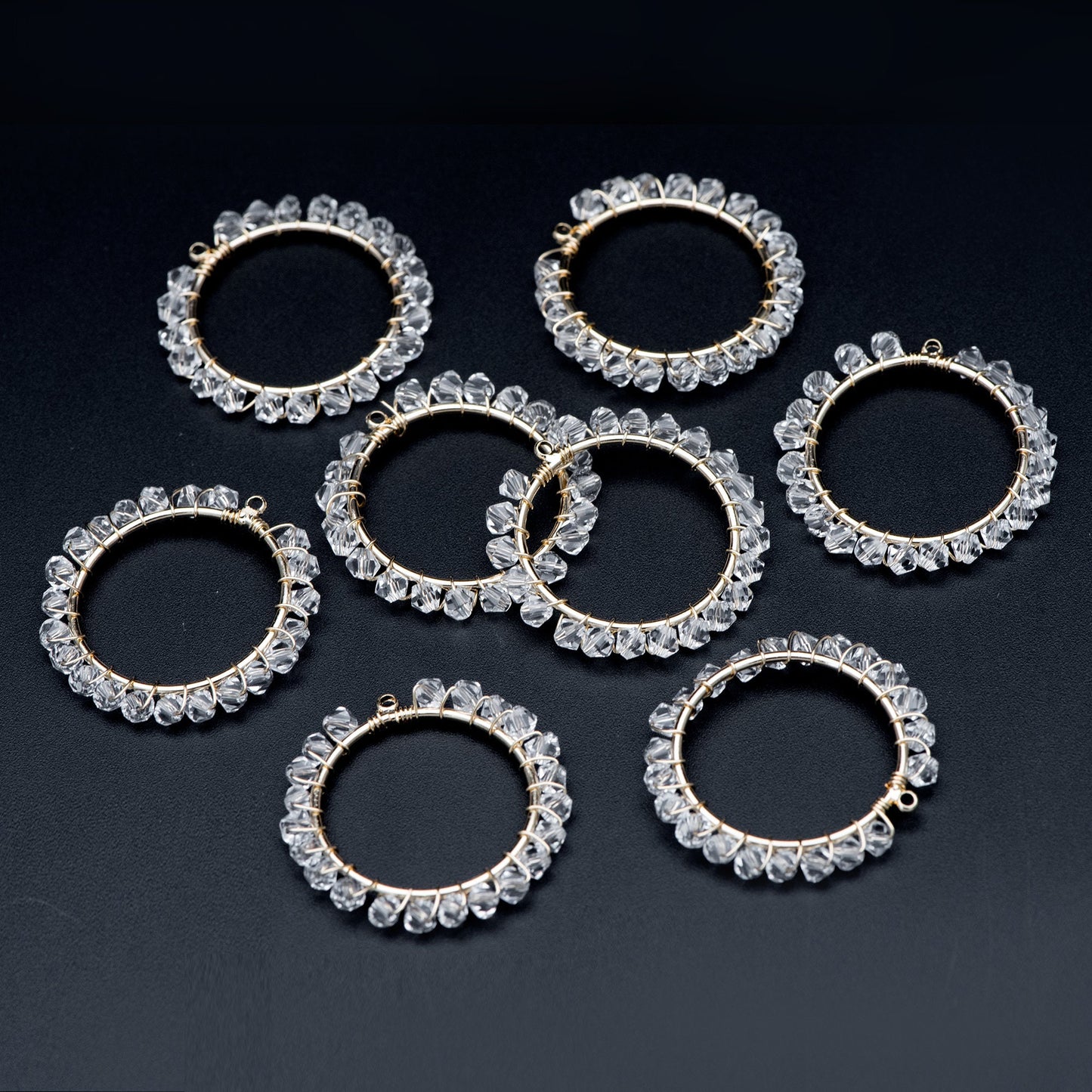 10pcs Gold Beaded 29mm Round Circle Charms , Wired Crystal Beads Geometric Pendants, Dangle Earring Components (GB-683)