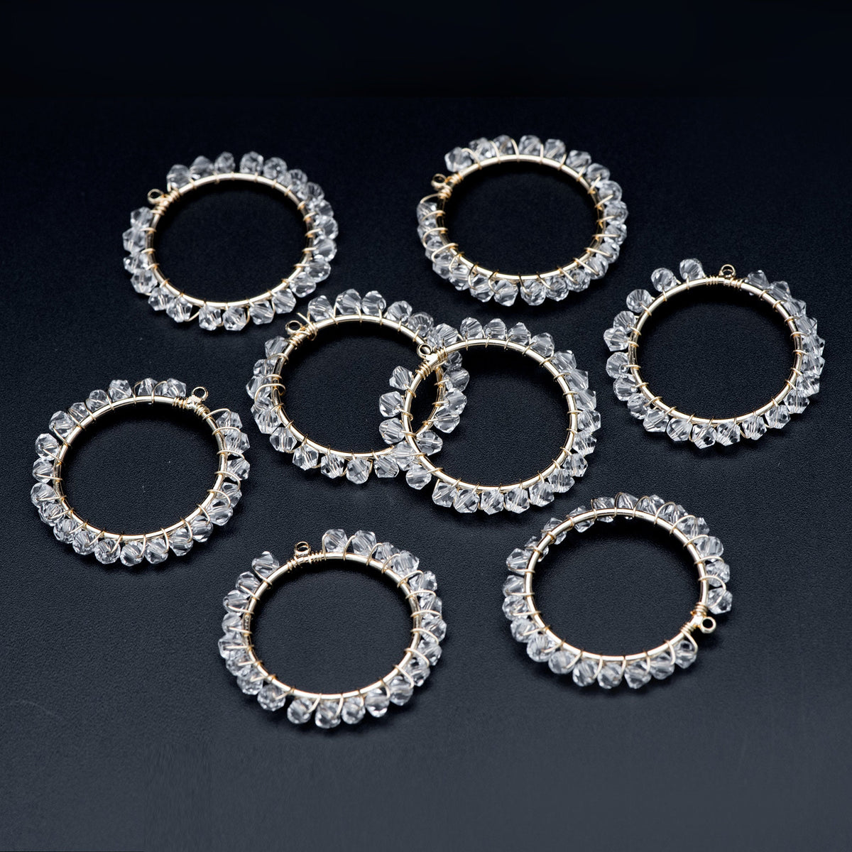 10pcs Gold Beaded 29mm Round Circle Charms , Wired Crystal Beads Geometric Pendants, Dangle Earring Components (GB-552-E)