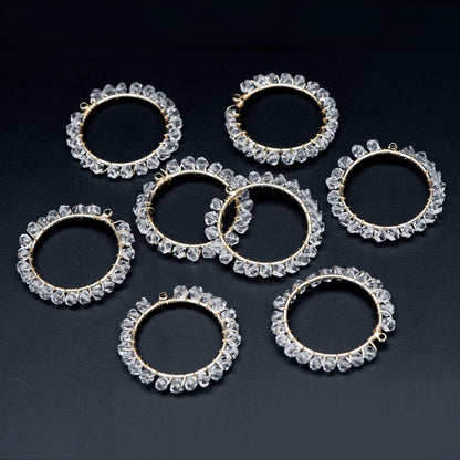 10pcs Gold Beaded 29mm Round Circle Charms , Wired Crystal Beads Geometric Pendants, Dangle Earring Components (GB-552-E)