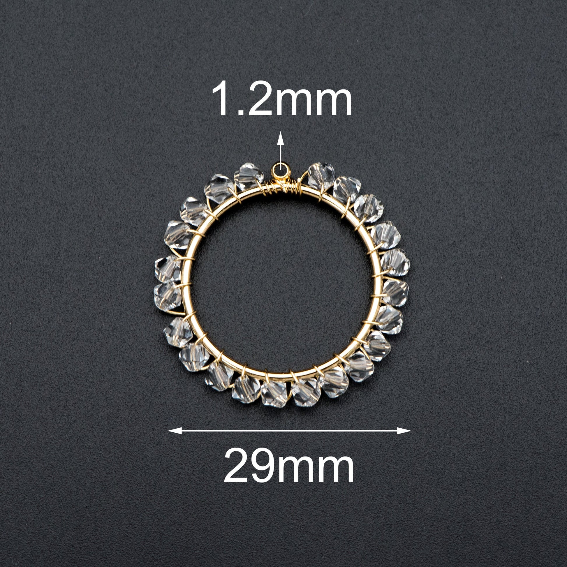 10pcs Gold Beaded 29mm Round Circle Charms , Wired Crystal Beads Geometric Pendants, Dangle Earring Components (GB-683)