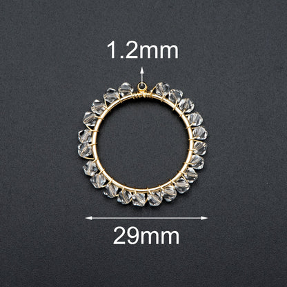 10pcs Gold Beaded 29mm Round Circle Charms , Wired Crystal Beads Geometric Pendants, Dangle Earring Components (GB-683)