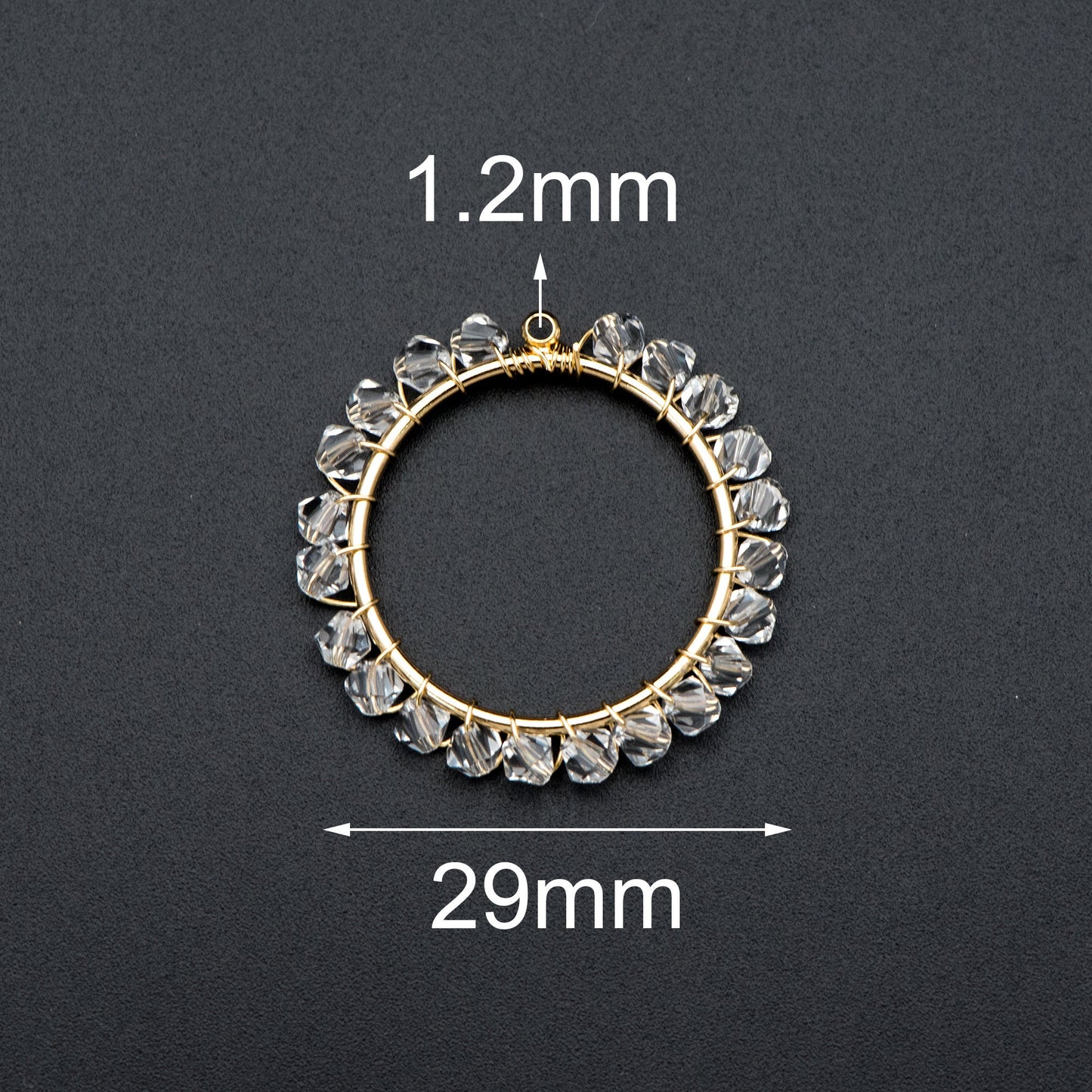 10pcs Gold Beaded 29mm Round Circle Charms , Wired Crystal Beads Geometric Pendants, Dangle Earring Components (GB-552-E)