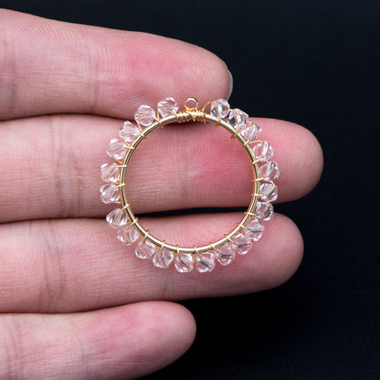 10pcs Gold Beaded 29mm Round Circle Charms , Wired Crystal Beads Geometric Pendants, Dangle Earring Components (GB-683)