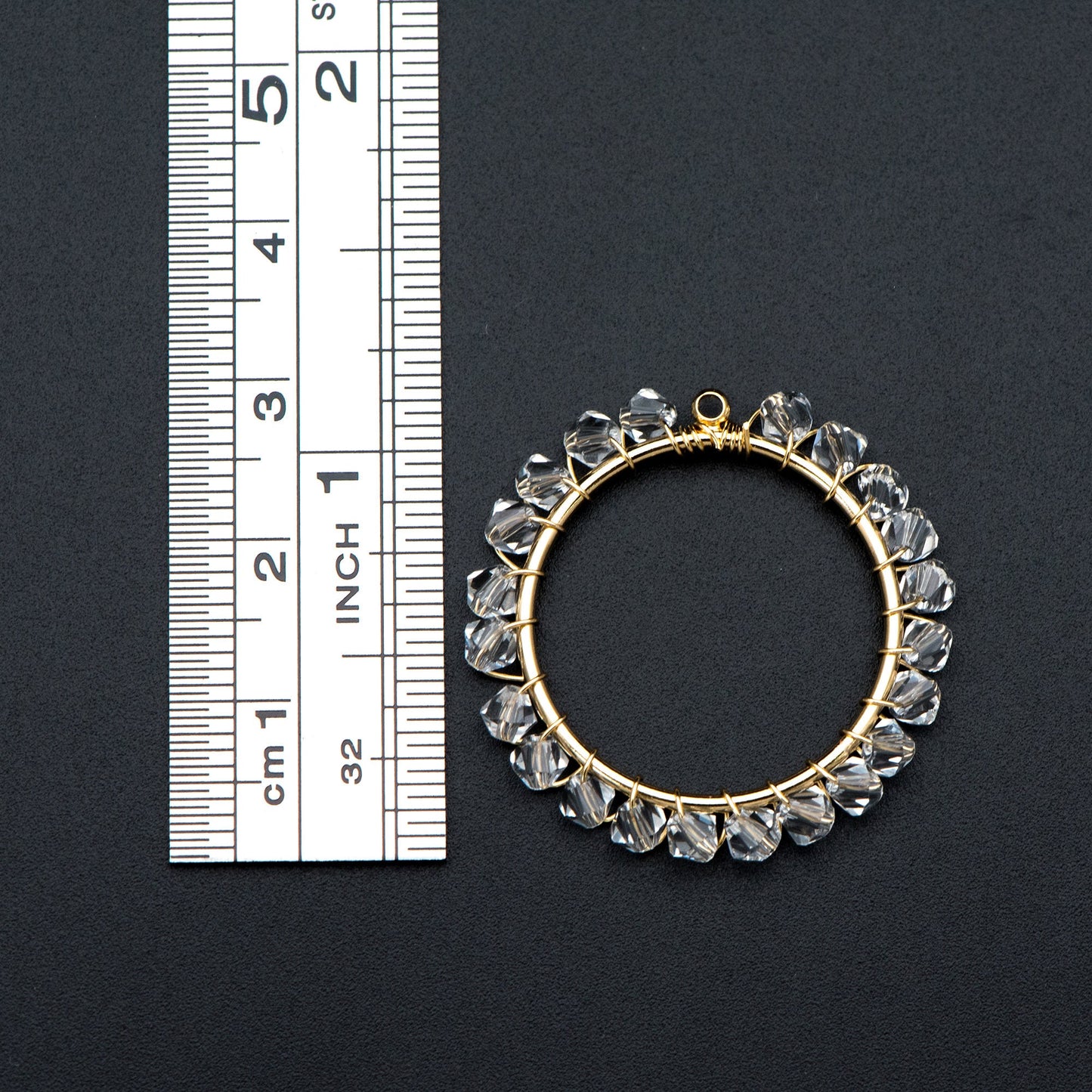 10pcs Gold Beaded 29mm Round Circle Charms , Wired Crystal Beads Geometric Pendants, Dangle Earring Components (GB-683)