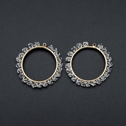 10pcs Gold Beaded 29mm Round Circle Charms , Wired Crystal Beads Geometric Pendants, Dangle Earring Components (GB-683)