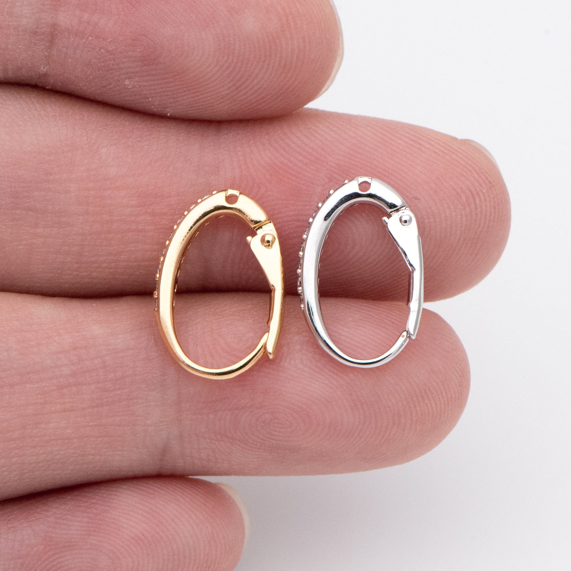 10pcs CZ Gold/ Silver tone Oval Leverback Ear Hooks 15x10mm, Gold/ Rhodium plated on Brass, Earring Hoop Components (GB-619)