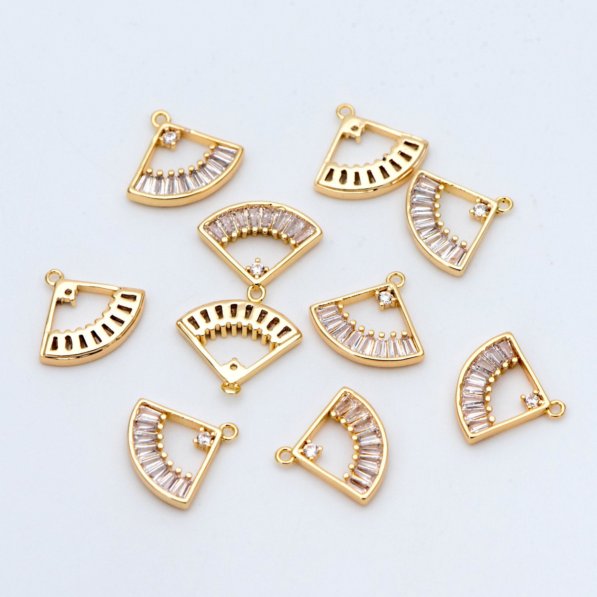 10pcs CZ Pave Gold Fan Shaped Charm 13x11mm, 18K Gold plated on Brass (GB-687)