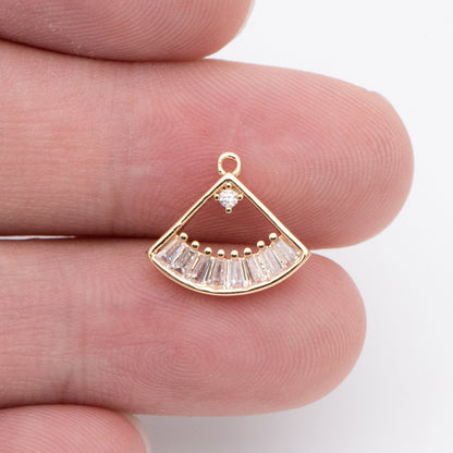 10pcs CZ Pave Gold Fan Shaped Charm 13x11mm, 18K Gold plated on Brass (GB-687)
