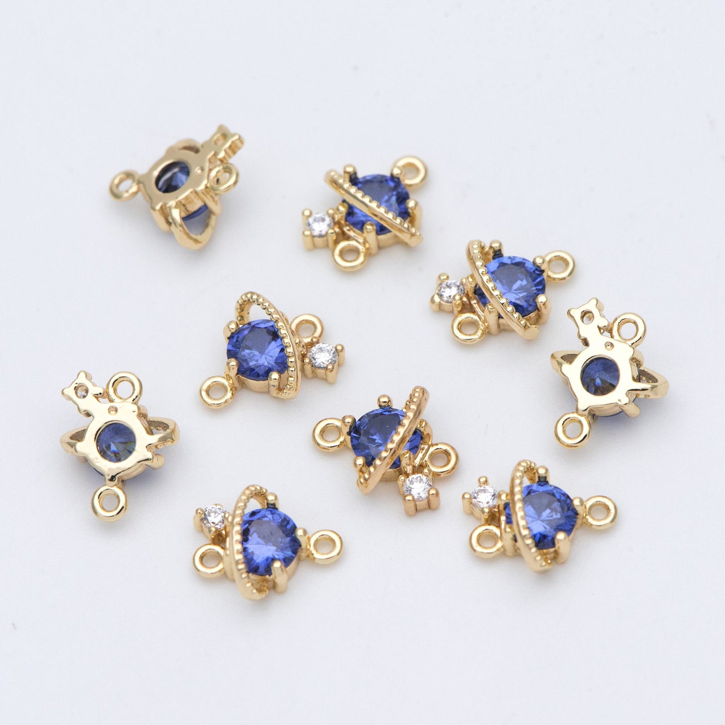 10pcs CZ Pave Saturn Charms 11x9mm, Gold plated Brass Saturn Pendants, Space Planet DIY Connectors (GB-689)