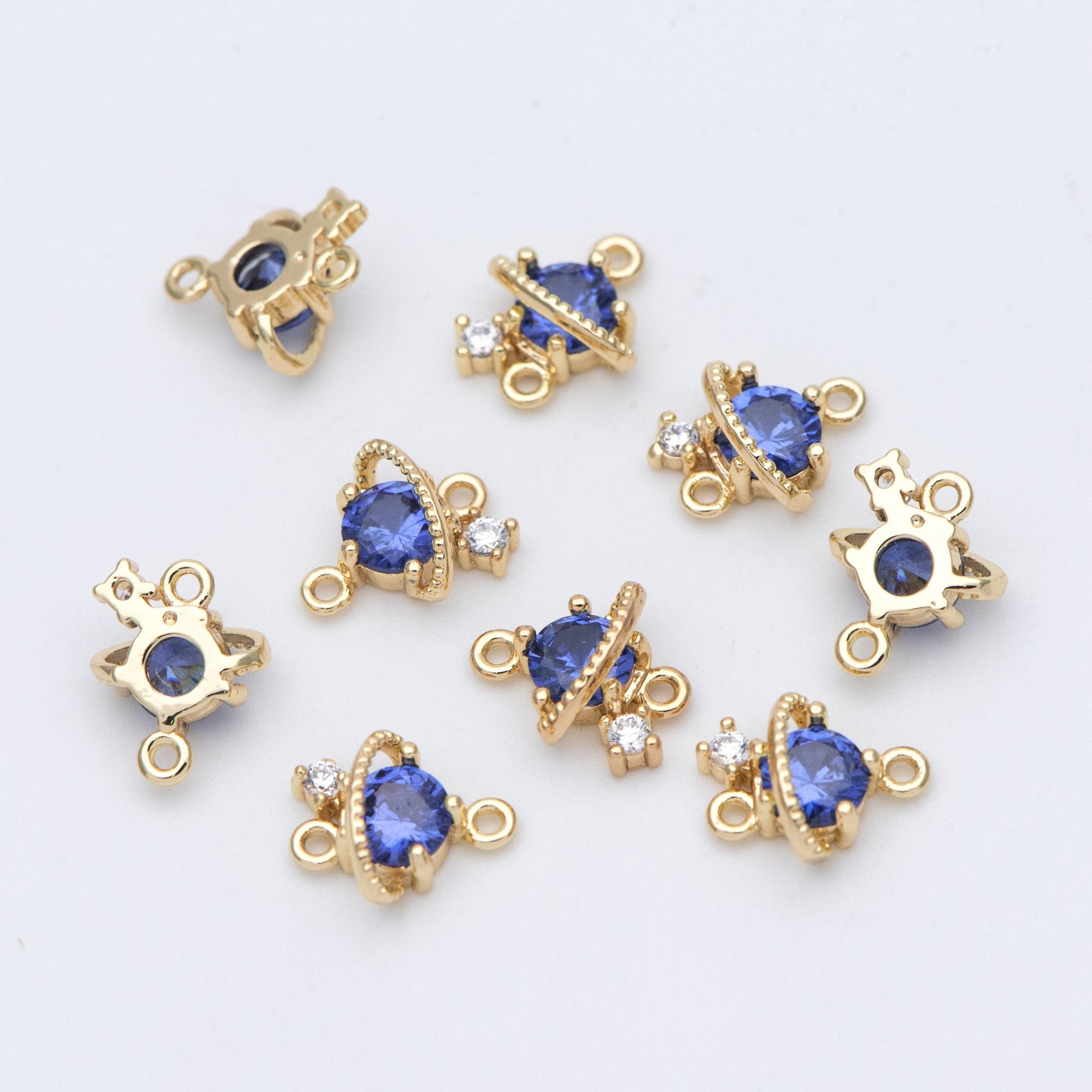 10pcs CZ Pave Saturn Charms 11x9mm, Gold plated Brass Saturn Pendants, Space Planet DIY Connectors (GB-689)
