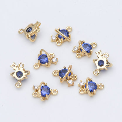 10pcs CZ Pave Saturn Charms 11x9mm, Gold plated Brass Saturn Pendants, Space Planet DIY Connectors (GB-689)