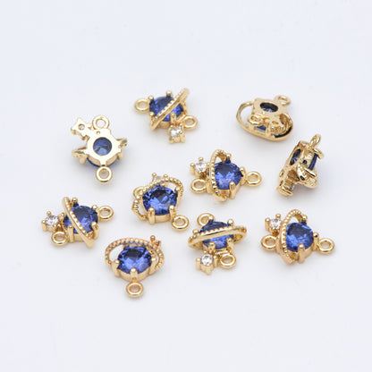 10pcs CZ Pave Saturn Charms 11x9mm, Gold plated Brass Saturn Pendants, Space Planet DIY Connectors (GB-689)