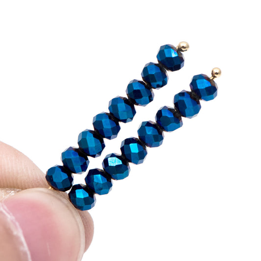 Faceted Rondelle Glass Beads 3x4mm Metal Blue -(BZ04-49) / 140Pcs
