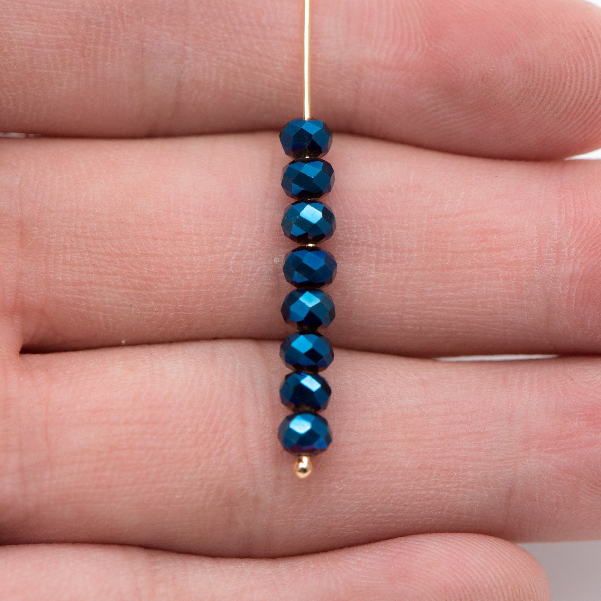 Faceted Rondelle Glass Beads 3x4mm Metal Blue -(BZ04-49) / 140Pcs